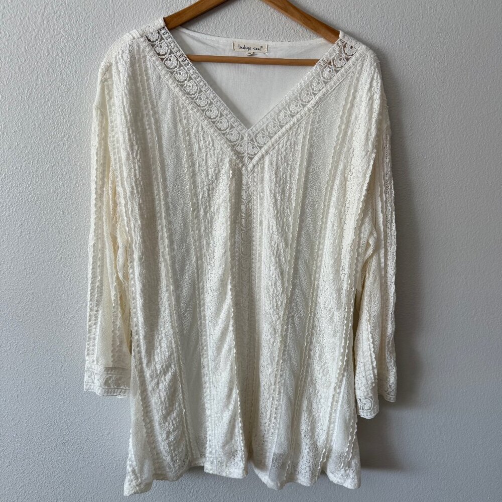 Indigo‎ Soul Ivory Color Lined Lace Tunic Top Size XL